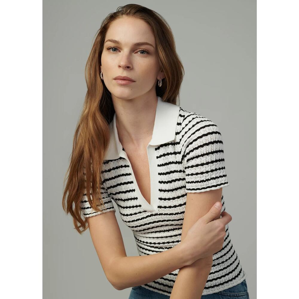 Joe's Jeans The Jess Pointelle Polo Shirt - Milk/Black Stripe NWT VARIOUS SIZES
